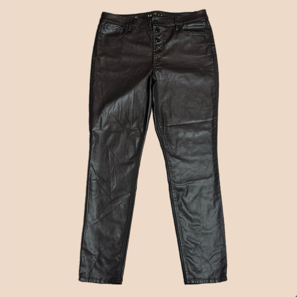 WHBM Exposed Button Fly The Skinny Coated Pants Brown Women’s Sz 12